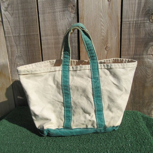 Vintage L.L. Bean Green Boat And Tote Canvas Bag LL Bean Freeport Maine Open Top - Picture 3 of 10